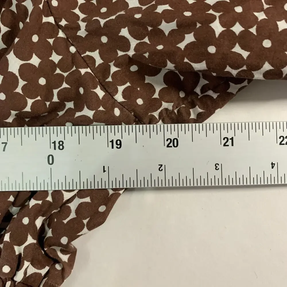 J. Crew V-Neck Smocked Waist Top L Brown Mocha Floral Boho